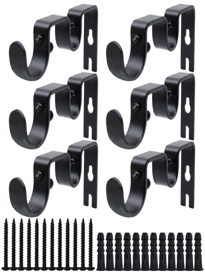 Shonmogar Double Curtain Rod Bracket 6 Pack Metal Curtain Rod Holders for Wall Sturdy Curtain Bracket for 1 Inch Curtain Rod Black Wall Mounted Curtain Rod Hooks for Bedroom Living Room Patio - Image 1